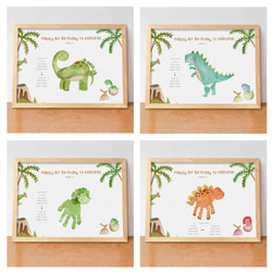 かわいい恐竜（額付 送料無料）手形アート·メモリアルポスター·バースデーポスター·ベビーポスター 2枚目の画像