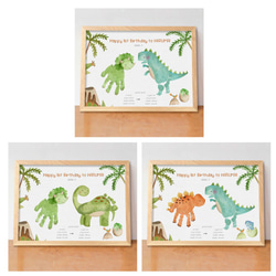 かわいい恐竜（額付 送料無料）手形アート·メモリアルポスター·バースデーポスター·ベビーポスター 3枚目の画像