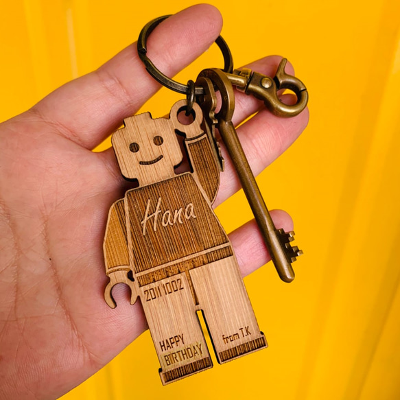 ブロック人形風キーホルダー / キータグ /（名入れ可能）/国産竹材  