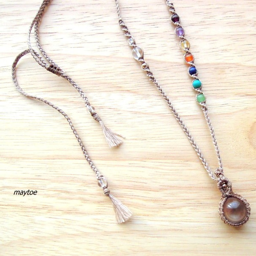 お守り＊七色天然石ネックレス＊厄除け＊ マクラメネックレス