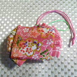 桜・着物帯結び型ちりめんバッグチャーム（ストラップ）；織姫結び:桜色 4枚目の画像
