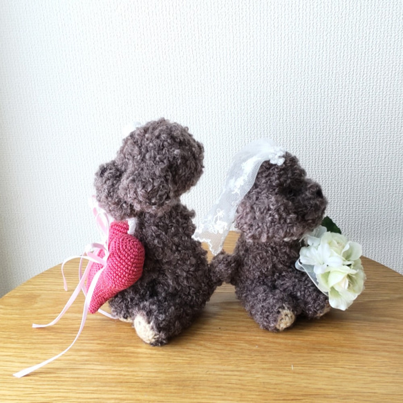 ☆リングピロー(トイプードルのHappy wedding  チョコレートブラウン　No.27　) 5枚目の画像