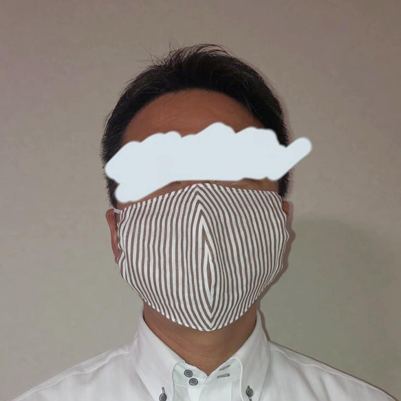 立体マスク 大人 メンズサイズ（リネン ネイビーストライプ） 6枚目の画像