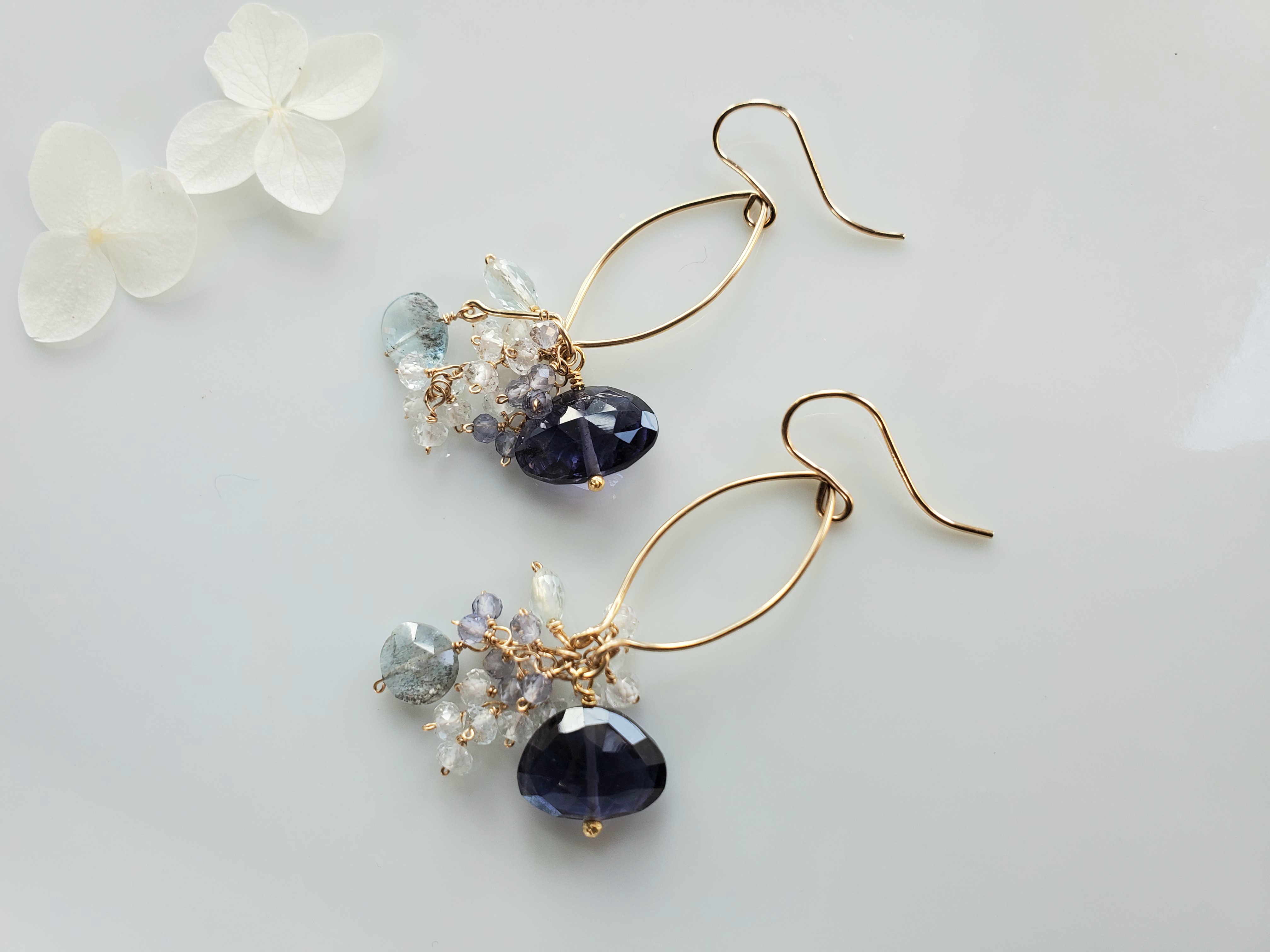 bouquet 〜花束〜　秋色アイオライトとモスアクアマリンのK14gfピアス／イヤリング