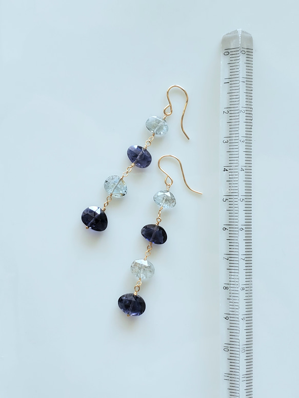 ~ 雙色 ~ 堇青石和苔蘚海藍寶石 K14gf 耳環/耳環 第7張的照片