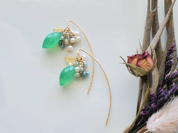 bouquet〜花束〜 クリソプレーズのK14gfバーピアス／イヤリング ピアス 
