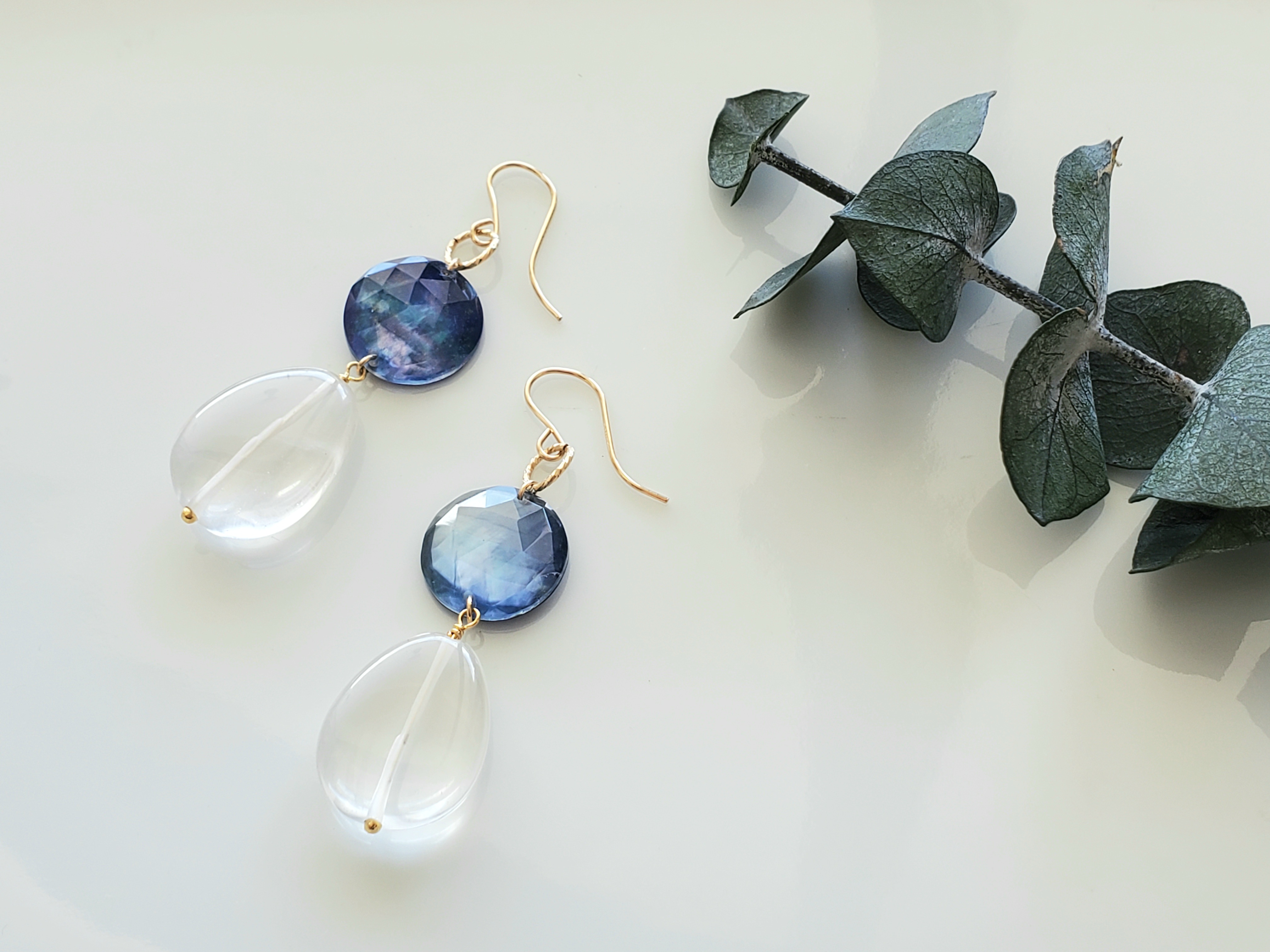 天然石　トリプレットストーン＆クォーツのK14gfピアス／イヤリング