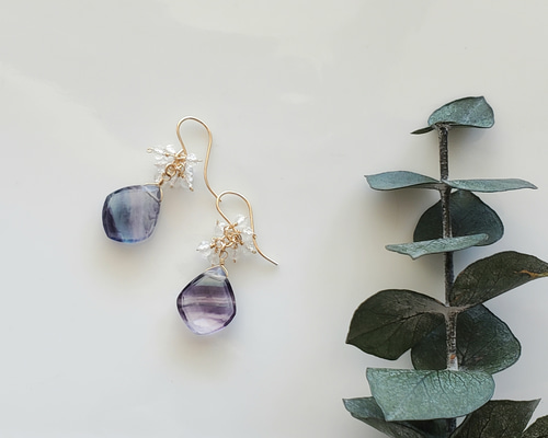 天然石 フローライトのK14gfピアス／イヤリング ピアス（フック