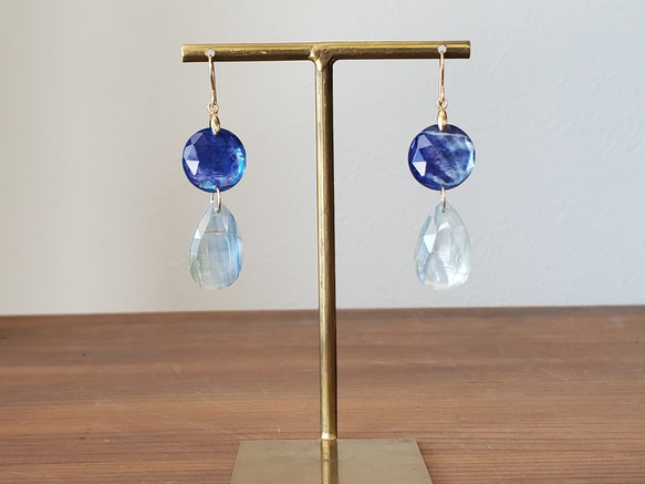 〜搖擺〜藍晶石和青金石K14gf耳環/耳環 第2張的照片