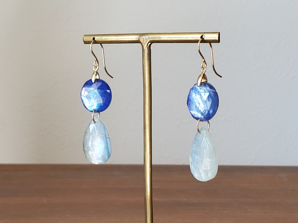 〜搖擺〜藍晶石和青金石K14gf耳環/耳環 第4張的照片