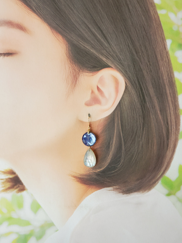 〜搖擺〜藍晶石和青金石K14gf耳環/耳環 第5張的照片