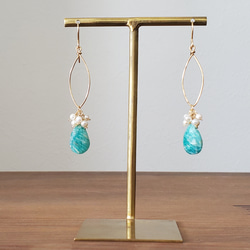 K14gf 亞馬遜石 &amp; 珍珠吊燈耳環 / 耳環 第1張的照片