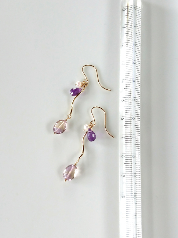 K14gf·寶石品質AAA紫晶和紫水晶扭線耳環/耳環 第5張的照片