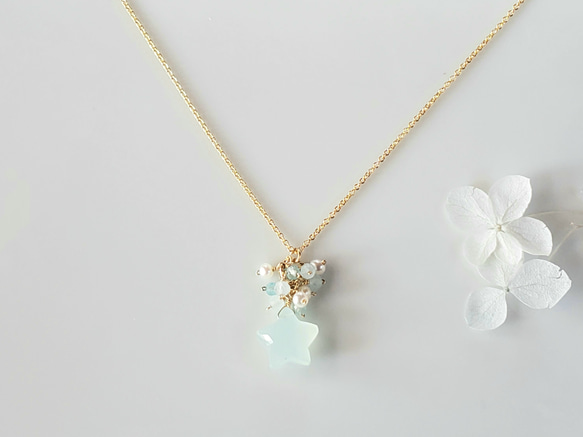 《限量1件》Lucky☆Aqua Chalcedony K14gf Star Necklace 第1張的照片