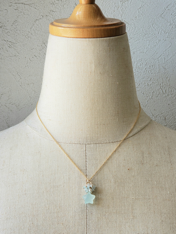 《限量1件》Lucky☆Aqua Chalcedony K14gf Star Necklace 第2張的照片