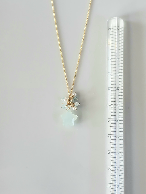 《限量1件》Lucky☆Aqua Chalcedony K14gf Star Necklace 第5張的照片