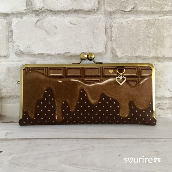 長財布 ジャバラ がま口 ミルクチョコレート 板チョコ ハート チャーム