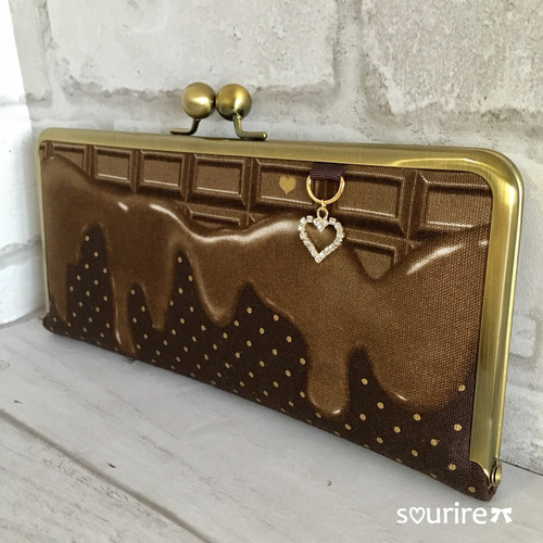 長財布 ジャバラ がま口 ミルクチョコレート 板チョコ ハート チャーム