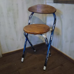 折り畳み椅子　ブルーブルー　スツール　シャビー 1枚目の画像