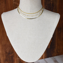 福袋三件組 多層次黃銅蛇鏈珍珠鎖骨鏈 頸鍊 第8張的照片