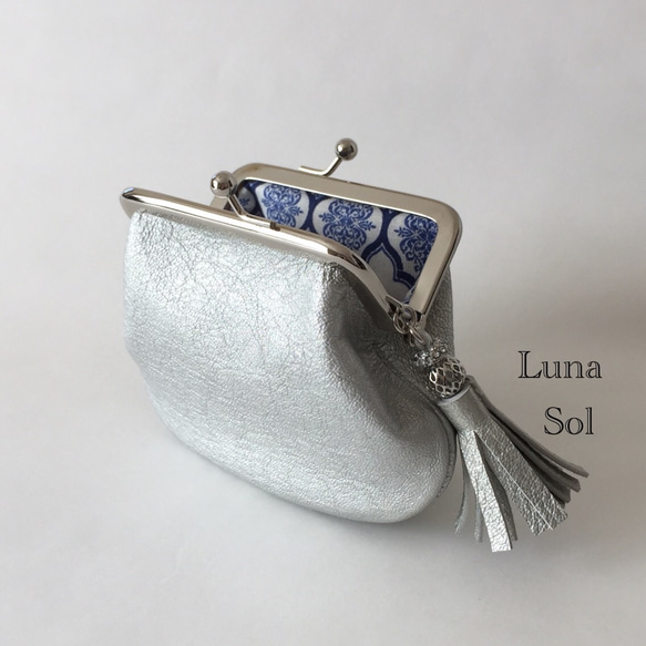 きらめくタッセル シルバー＆モロッカン柄 レザー がま口 コインケース