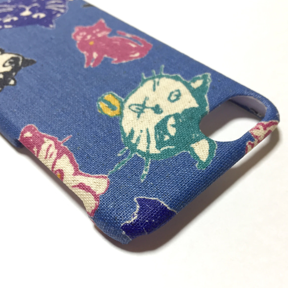 【Xperia/GALAXY/iPhone】お絵かき猫柄 ブルー スマホケース 4枚目の画像