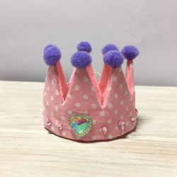 ニャンコの王冠☆ピンクドット オーロラハートキラキラ付き 1枚目の画像