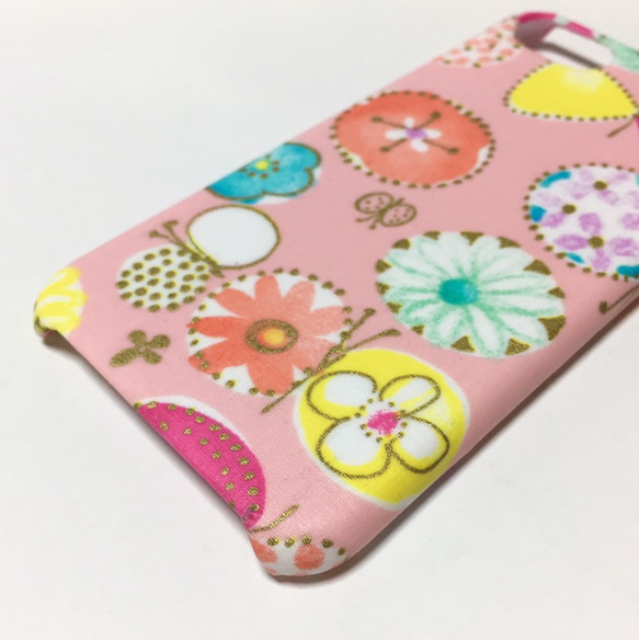 【Xperia/GALAXY/iPhone】フラワーチョウチョ柄 ピンク スマホケース 3枚目の画像