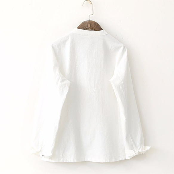 夏 ホワイト 刺繍 花 スタンド 長袖 シャツ 2枚目の画像