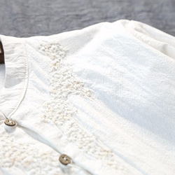 夏 ホワイト 刺繍 花 スタンド 長袖 シャツ 4枚目の画像