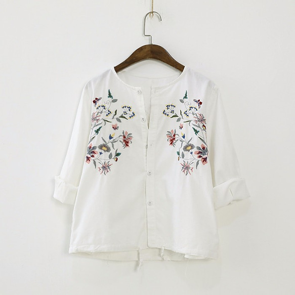 w*u様 Needles長袖シャツ 蝶の刺繍 蝶々 花 刺繍 シャツ 長袖 ブラウス レディース シャツ Annie