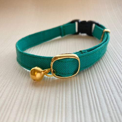 猫 首輪 リネン エメラルドグリーン リード・首輪 yurituki 通販  
