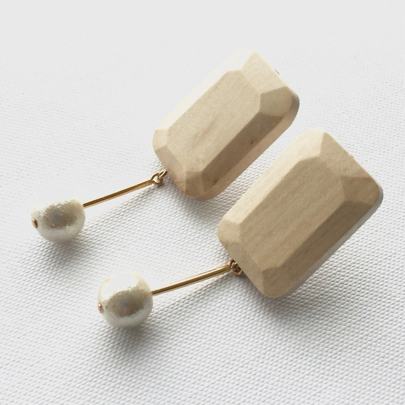 木方和棉花珍珠耳環（L） 第3張的照片