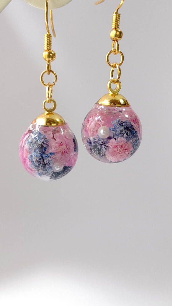 レジンヘアゴム スクエア ダブル ピンク 春 ゴールド かすみ草 レジン