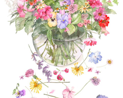 水彩画　花　春　小菊　春の花　美術　マーメイド紙　絵画　アート　インテリア ブランド通販サイトをすべて 春 花 水彩画 小菊 アート 絵画