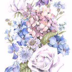 優しい花の水彩画ーラナンキュラスとライラック 3枚目の画像