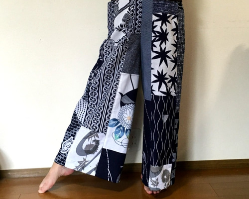 浴衣リメイク ワイドパンツ レースバッグセット！お値下げしました。 浴衣リメイク ワイドパンツ レースバッグセット！お値下げしま