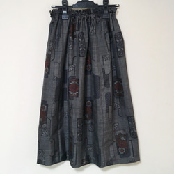 着物リメイク Ｊ 大島 ギャザースカート シルク   着物スカート 1枚目の画像