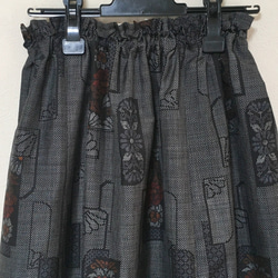 着物リメイク Ｊ 大島 ギャザースカート シルク   着物スカート 2枚目の画像