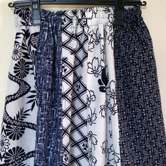 浴衣リメイク Ｙ パッチワーク ギャザースカート  コットン  浴衣スカート 着物リメイク  着物スカート 2枚目の画像
