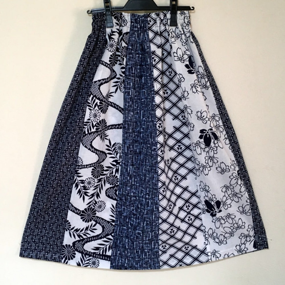 浴衣リメイク Ｙ パッチワーク ギャザースカート  コットン  浴衣スカート 着物リメイク  着物スカート 3枚目の画像