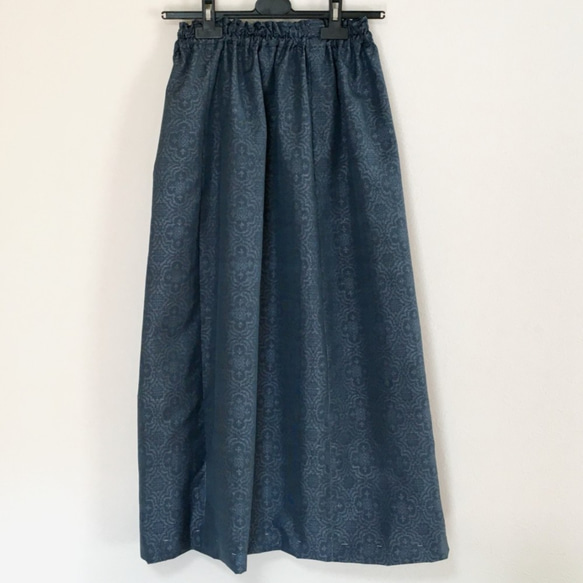 着物リメイク Ｒ 大島 ギャザースカート シルク   着物スカート 1枚目の画像