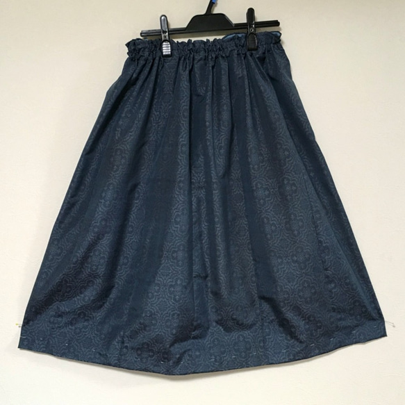 着物リメイク Ｒ 大島 ギャザースカート シルク   着物スカート 3枚目の画像