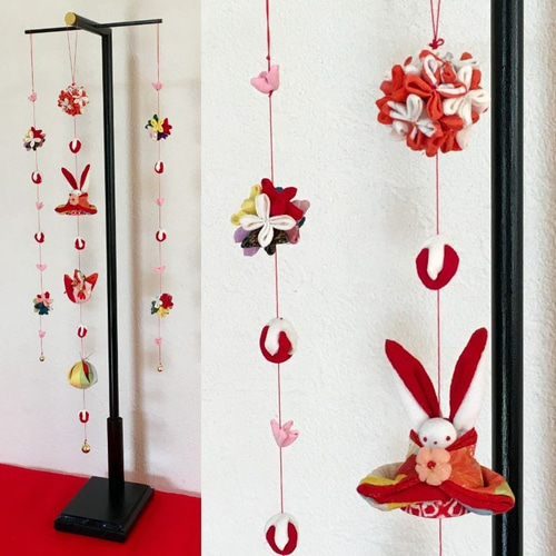 つるし飾り 3本 大 E 吊るし 正月飾り 古布正絹 着物リメイク ひな