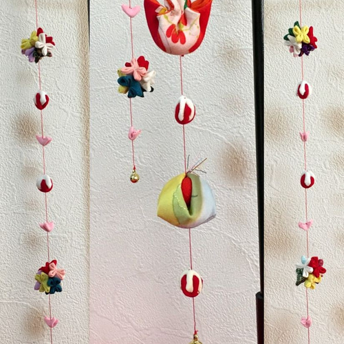 つるし飾り 3本 大 E 吊るし 正月飾り 古布正絹 着物リメイク ひな