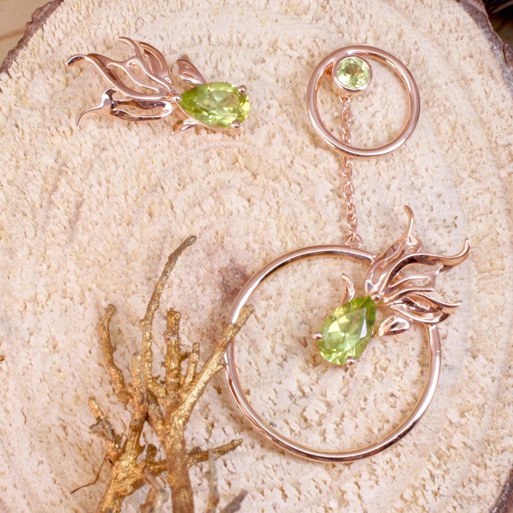 GOLD FISH - Peridot 18K Rose Gold Plated Silver Unbalance