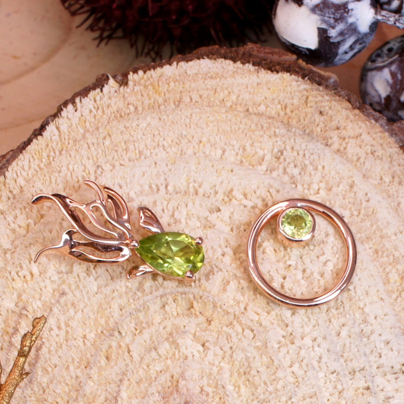 GOLD FISH - Peridot 18K Rose Gold Plated Silver Unbalance 5枚目の画像