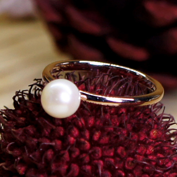 心醉 - 6mm 白色珍珠 純銀 電18K 玫瑰金 戒指 第4張的照片