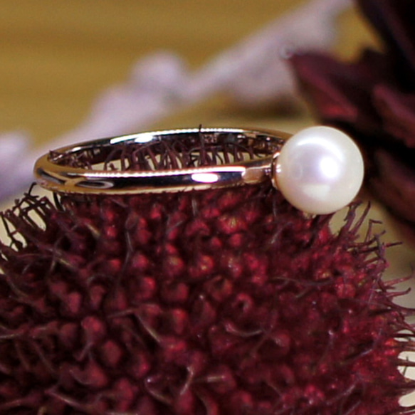 心醉 - 6mm 白色珍珠 純銀 電18K 玫瑰金 戒指 第5張的照片