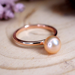 心醉 - 6mm 粉紅色珍珠 純銀 電18K 玫瑰金 戒指 第8張的照片